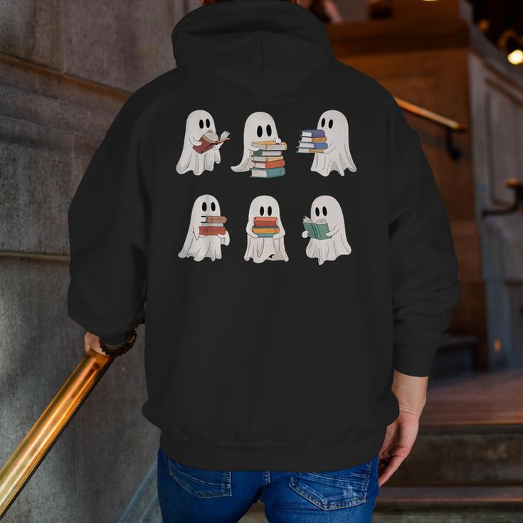 Ghost Reading Books Teacher Halloween Librarian Cute Boook Men Zip Up Hoodie Back Print, funny gift