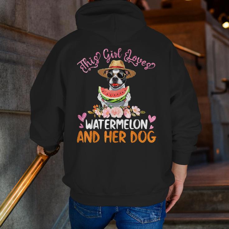 This Girl Loves Watermelon And Her Boston Terrier Dog Mother Men Zip Up Hoodie Back Print, funny gift