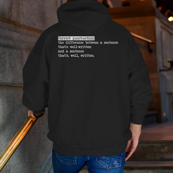 Grammar Teacher And Punny Punctuation Men Zip Up Hoodie Back Print, funny gift