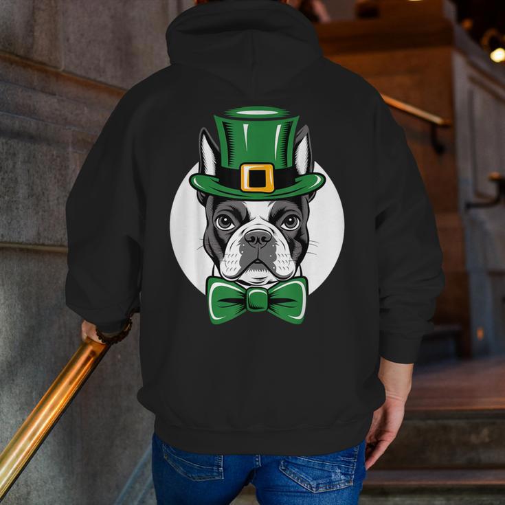 Green Boston Terrier Shamrock St Patricks Day Boston Terrier Men Zip Up Hoodie Back Print, funny gift
