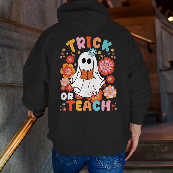 Groovy Halloween Trick Or Teach Retro Floral Ghost Teacher For Men Women Kids Men Zip Up Hoodie Back Print, Groovy Teacher Hoodies, funny gift Groovy Halloween Trick Or Teach Retro Floral Ghost Teacher For Men Women Kids Men Zip Up Hoodie Back Print, Groovy Teacher Hoodies, funny gift