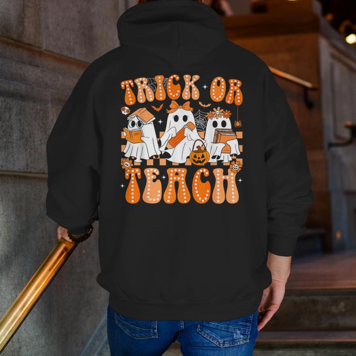 Groovy Teacher Halloween Trick Or Teach Ghost Men Women Kids Men Zip Up Hoodie Back Print, Groovy Teacher Hoodies, funny gift