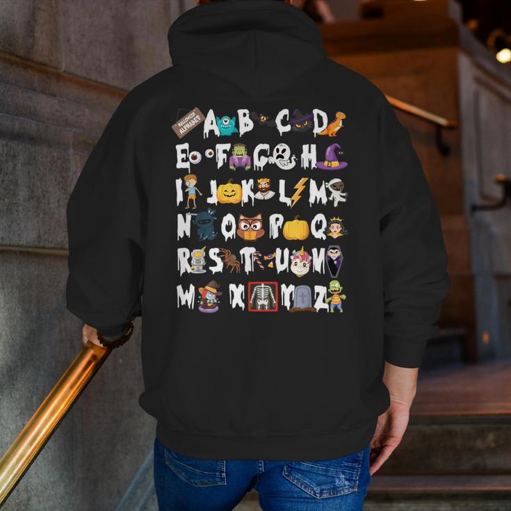 Halloween Alphabet ABCs Learning Kindergarten Teacher Men Women Kids Men Zip Up Hoodie Back Print, funny gift