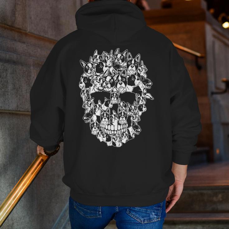 Halloween Costume Skull Boston Terrier Dog Lover Men Zip Up Hoodie Back Print, Boston Terrier Halloween Hoodies, funny gift