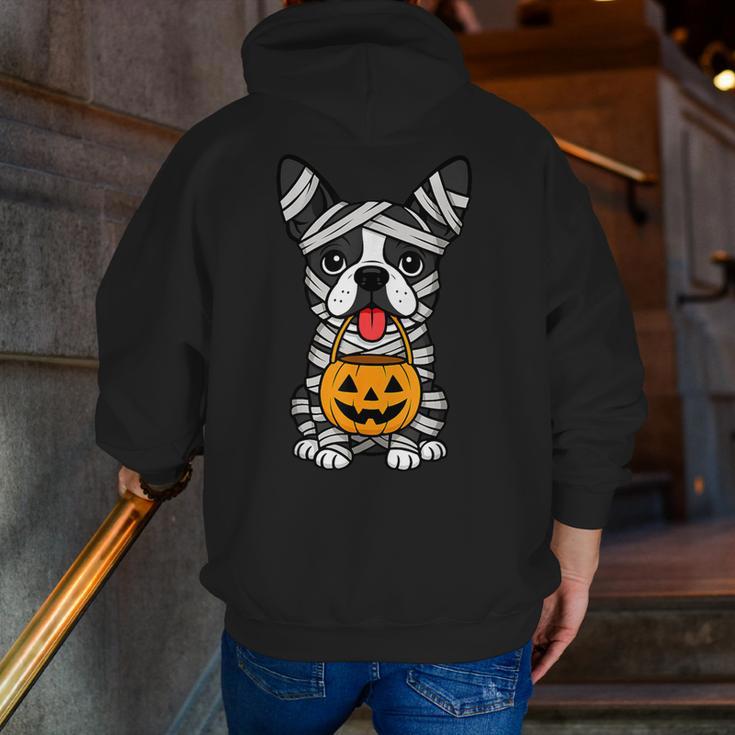 Halloween Dog Boston Terrier Mummy Costume Men Women Kids Men Zip Up Hoodie Back Print, Boston Terrier Halloween Hoodies, funny gift