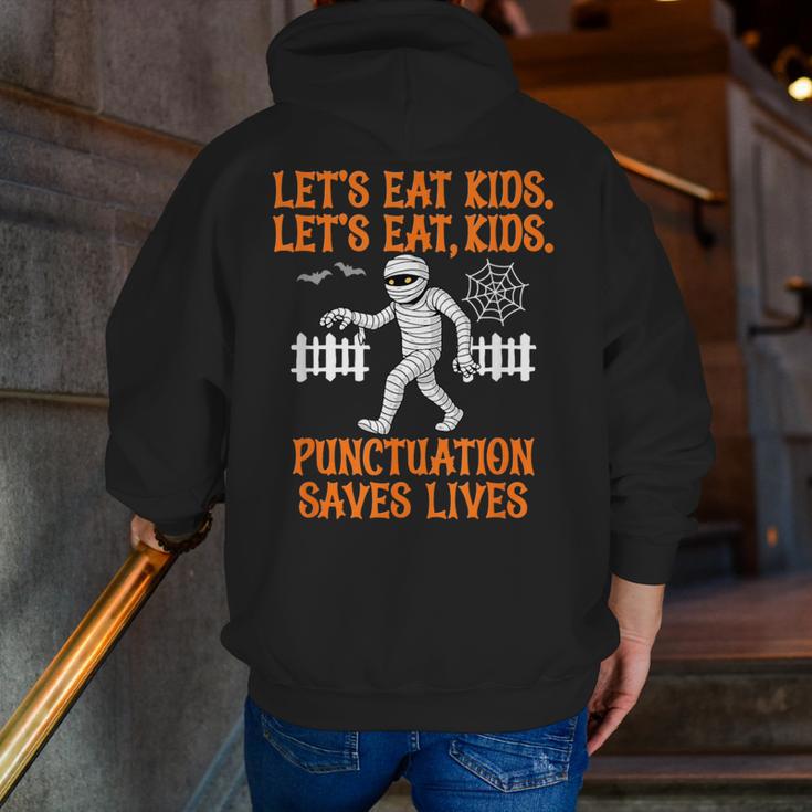 Halloween Lets Eat Kids Punctuation Teacher Men Zip Up Hoodie Back Print, funny gift Halloween Lets Eat Kids Punctuation Teacher Men Zip Up Hoodie Back Print, funny gift