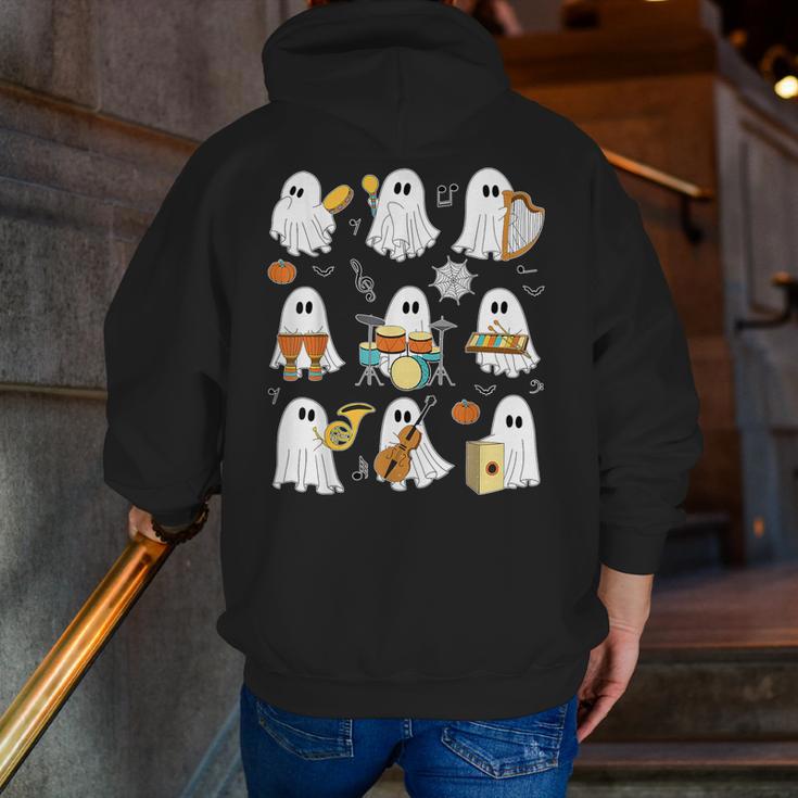 Halloween Ghost Music Teacher Playing Instruments Men Zip Up Hoodie Back Print, funny gift