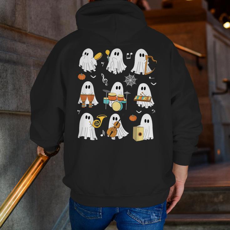 Halloween Ghost Playing Musical Instruments Music Teacher Men Zip Up Hoodie Back Print, funny gift