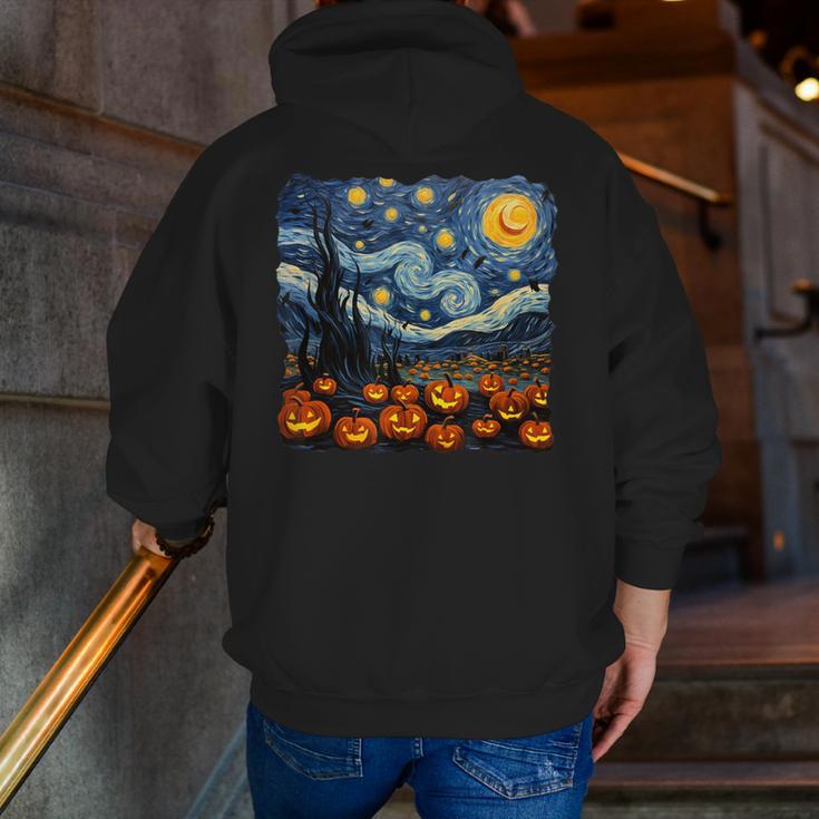 Halloween Pumpkin Starry Night Van Gogh Art Teacher Men Zip Up Hoodie Back Print, funny gift Halloween Pumpkin Starry Night Van Gogh Art Teacher Men Zip Up Hoodie Back Print, funny gift