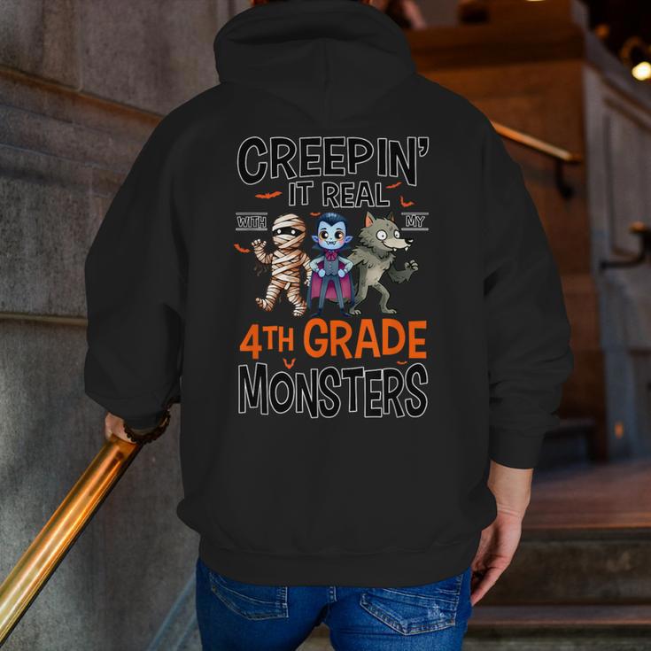 Halloween Teacher Creepin It Real With My 4th Grade Monsters Men Zip Up Hoodie Back Print, 4th Grade Teacher Hoodies, funny gift Halloween Teacher Creepin It Real With My 4th Grade Monsters Men Zip Up Hoodie Back Print, 4th Grade Teacher Hoodies, funny gift