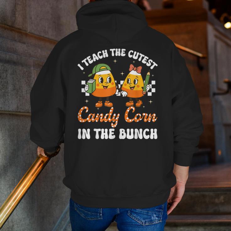 Halloween Teacher Cutest Candy Corn Groovy Spooky Teachers Men Zip Up Hoodie Back Print, Groovy Teacher Hoodies, funny gift