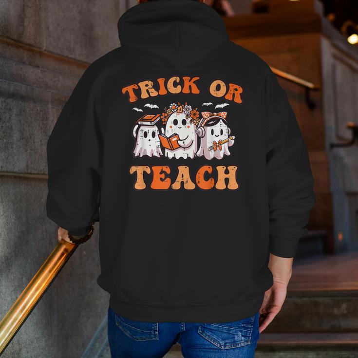 Halloween Teacher Ghosts Trick Or Teach Retro Costume Women Men Zip Up Hoodie Back Print, funny gift