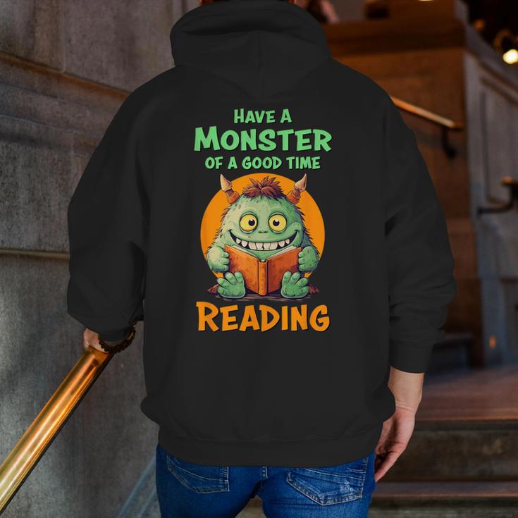 Halloween Teacher Librarian Monster Reading Books Men Women Kids Men Zip Up Hoodie Back Print, funny gift