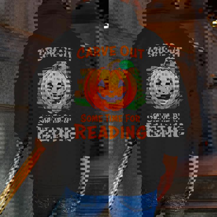 Halloween Teacher Librarian Pumpkin Reading Books Men Women Kids Men Zip Up Hoodie Back Print, funny gift