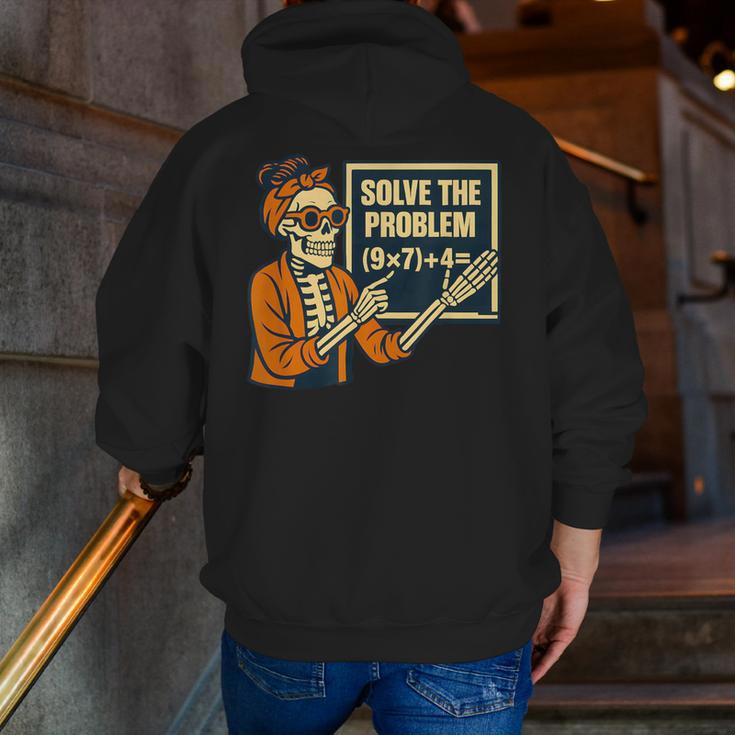 Halloween Teacher Six Seven Meme 6 7 Skeleton Spooky Costume Men Zip Up Hoodie Back Print, funny gift