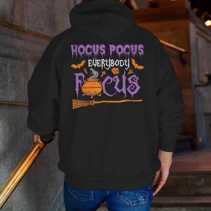 Halloween Teacher Or Student Hocus Pocus Everybody Focus For Men Women Kids Men Zip Up Hoodie Back Print, funny gift