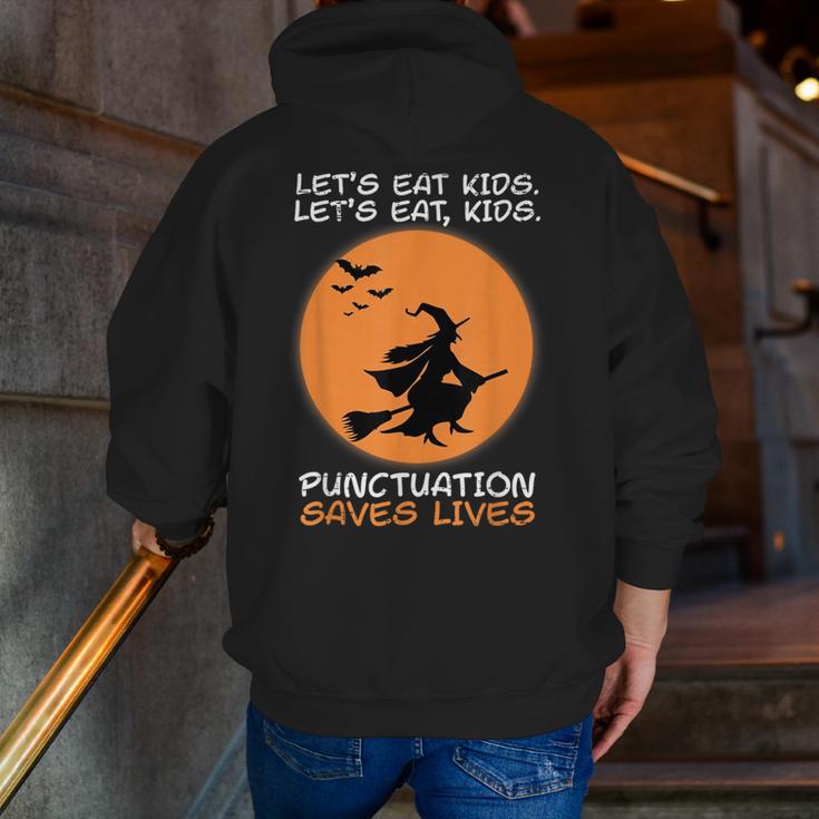 Halloween Teacher Witch Lets Eat Kids Punctuation Men Zip Up Hoodie Back Print, funny gift Halloween Teacher Witch Lets Eat Kids Punctuation Men Zip Up Hoodie Back Print, funny gift