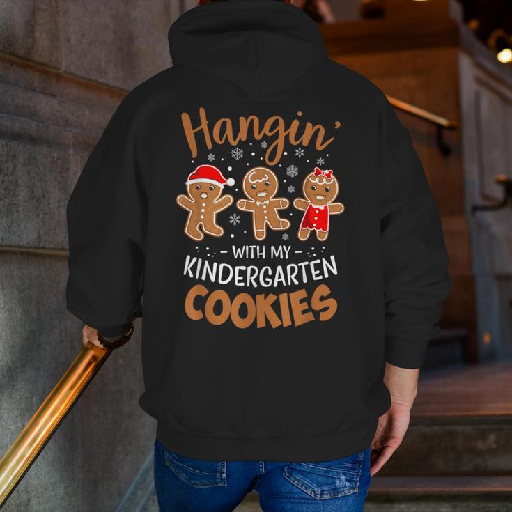 Hangin My Kindergarten Cookie Gingerbread Christmas Teacher For Men Women Kids Men Zip Up Hoodie Back Print, funny gift