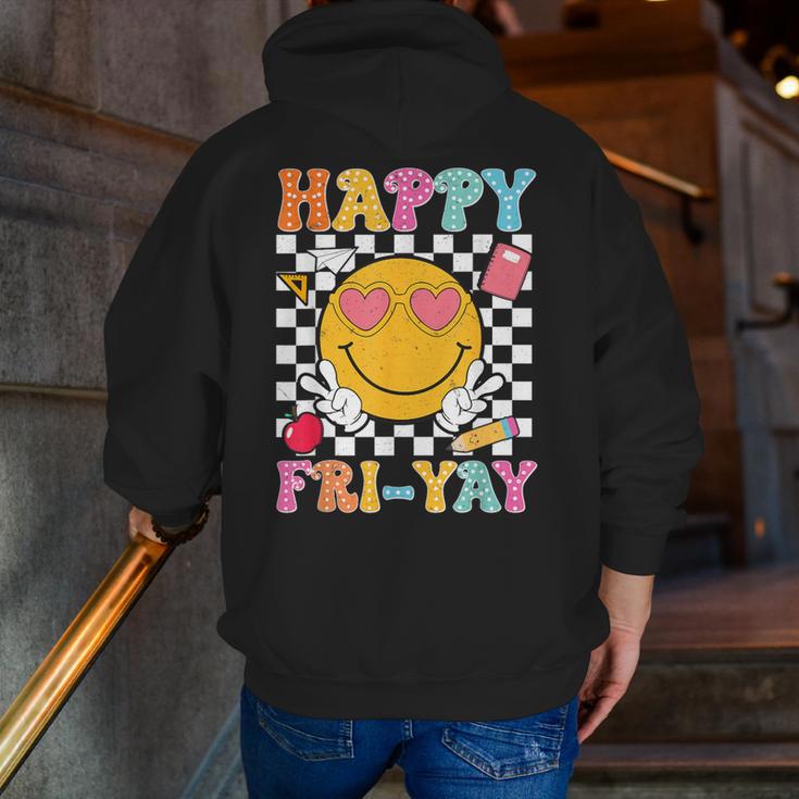 Happy Fri-Yay Groovy Teacher Friday Weekend Fri Yay Men Zip Up Hoodie Back Print, Groovy Teacher Hoodies, funny gift