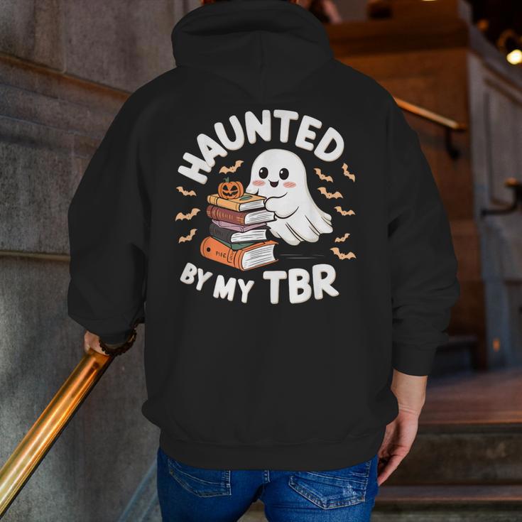 Haunted By My TBR Cute Ghost Book Reading Teacher Halloween Men Zip Up Hoodie Back Print, funny gift