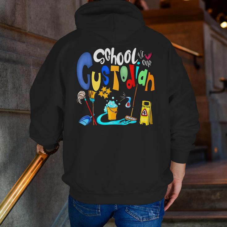 We Heart Love Our School Custodian For Teacher & Kids Men Zip Up Hoodie Back Print, funny gift