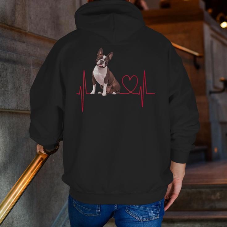 Heartbeat Boston Terrier Dog Men Zip Up Hoodie Back Print, funny gift