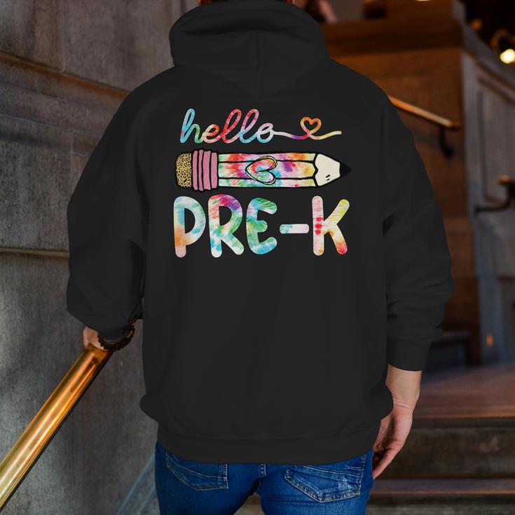 Hello Pre-K Pencil Teacher Student Tie Dye Men Zip Up Hoodie Back Print, funny gift
