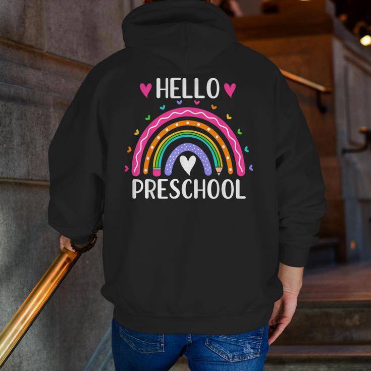 Hello Preschool Teacher Student Girls Rainbow Back To School Men Zip Up Hoodie Back Print, funny gift Hello Preschool Teacher Student Girls Rainbow Back To School Men Zip Up Hoodie Back Print, funny gift