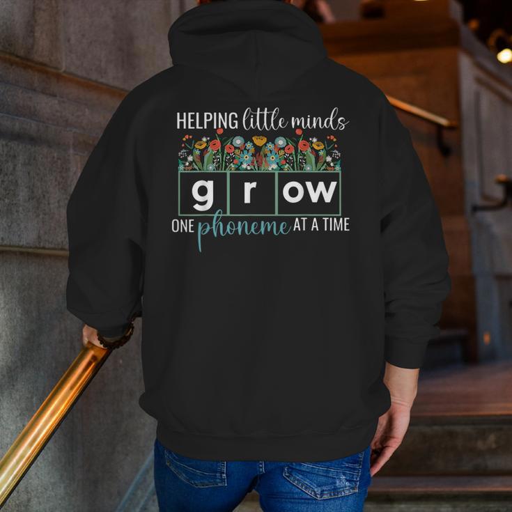 Helping Little Minds Grow One Phoneme At A Time Teacher Men Zip Up Hoodie Back Print, funny gift