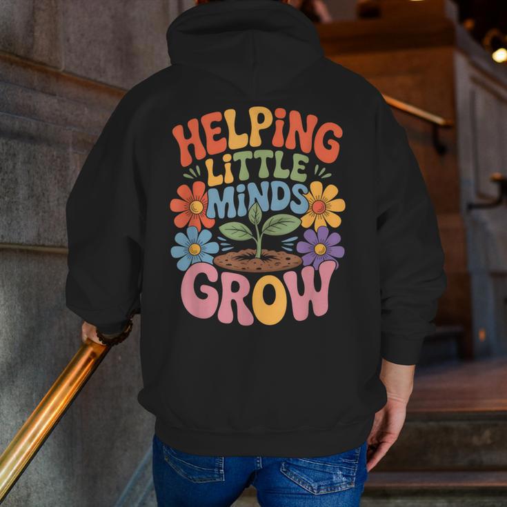 Helping Little Minds Grow Teacher First Day Back To School Men Zip Up Hoodie Back Print, funny gift