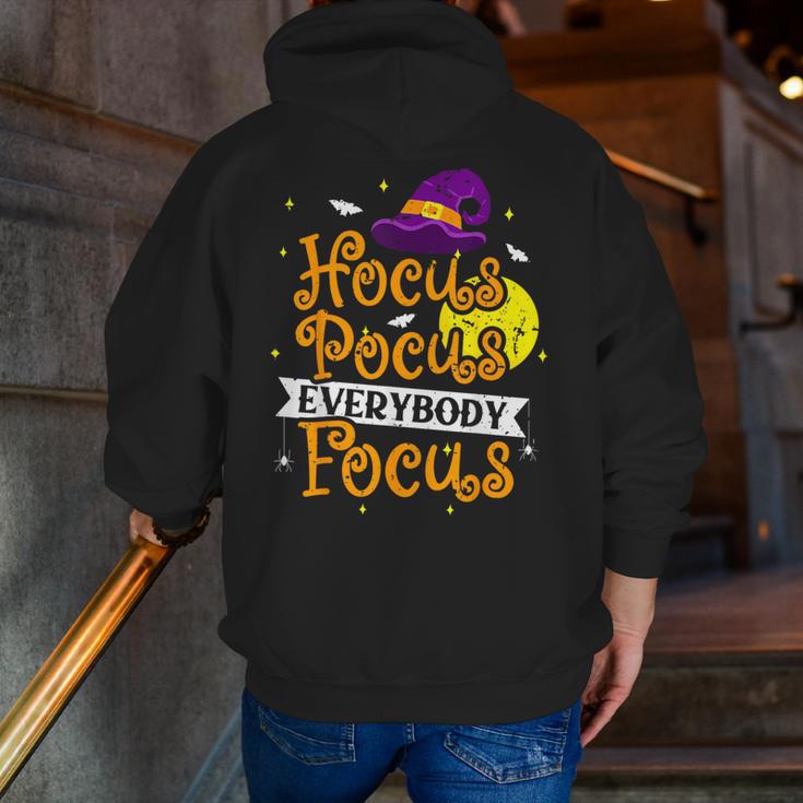 Hocus Pocus Everybody Focus Halloween Teacher Men Women Kids Men Zip Up Hoodie Back Print, funny gift