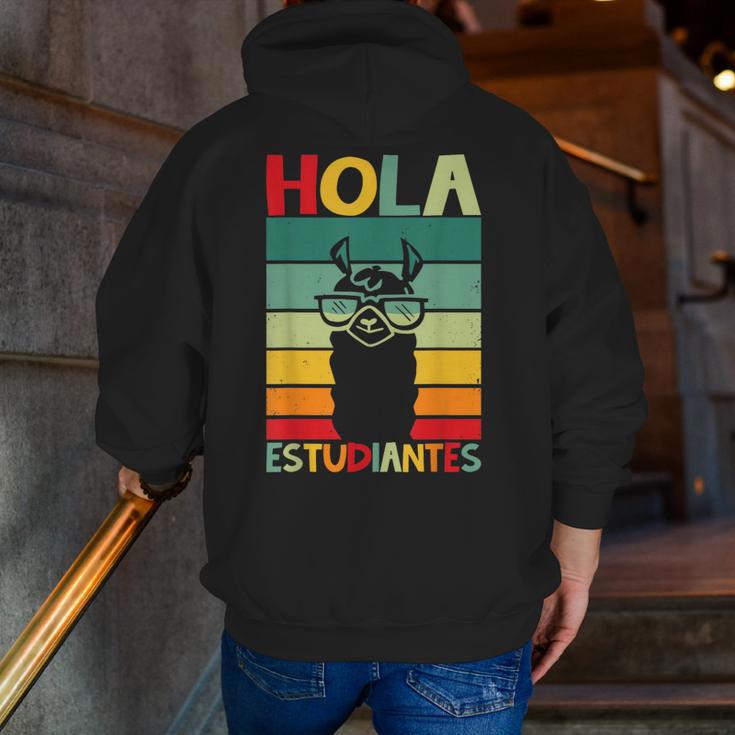 Hola Estudiantes Spanish Teacher Back To School 2025 Men Zip Up Hoodie Back Print, funny gift
