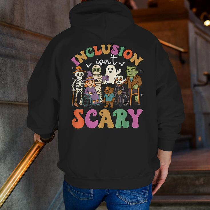 Inclusion Isn't Scary Ghost Mummy Halloween SLP Sped Teacher Men Zip Up Hoodie Back Print, funny gift