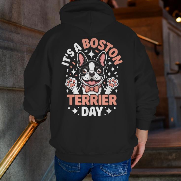 It’s A Boston Terrier Day Pet Cute Dog Lover Cartoon Men Zip Up Hoodie Back Print, funny gift