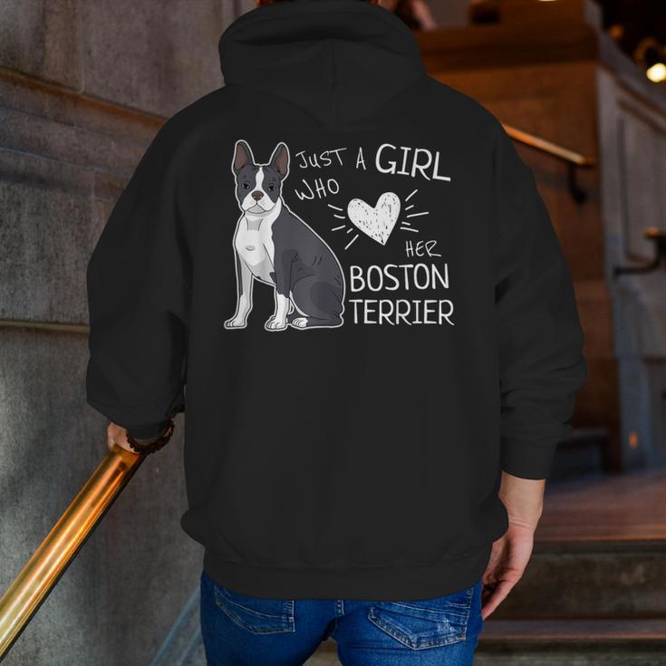 Just A Girl Who Loves Her Boston Terrier Puppy Love Men Zip Up Hoodie Back Print, funny gift