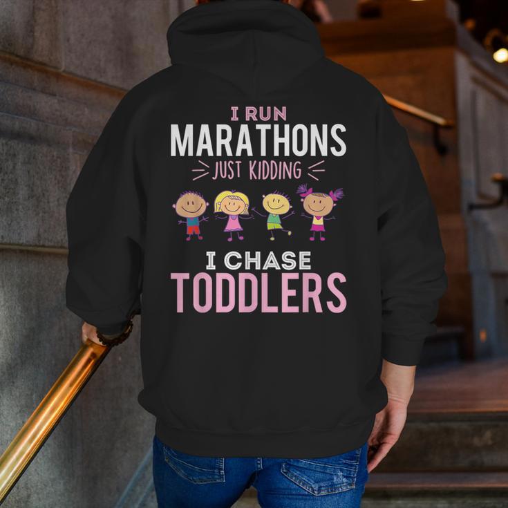 Just Kidding I Chase Toddlers Daycare Provider Nanny Teacher Men Zip Up Hoodie Back Print, funny gift