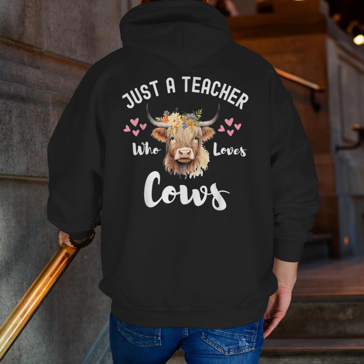 Just A Teacher Who Loves Cows Shirt Cute Highland Cow Men Zip Up Hoodie Back Print, funny gift
