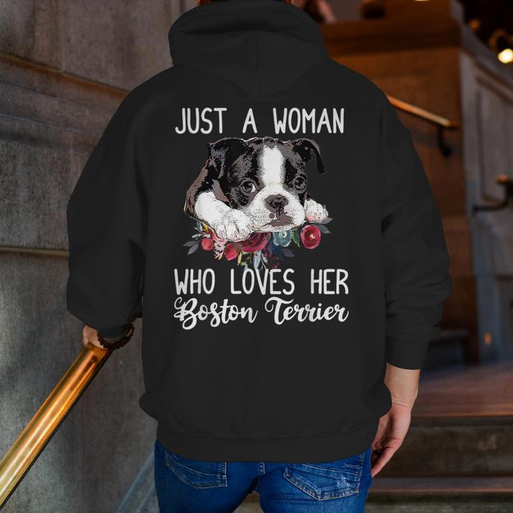 Just a Woman Who Loves Her Boston Terrier Cute Dog Mom Men Zip Up Hoodie Back Print, Boston Terrier Mom Hoodies, funny gift