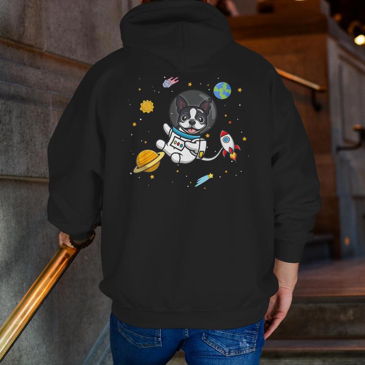 Kawaii Kids & Boys Astronaut Space Boston Terrier Dog Lover Men Zip Up Hoodie Back Print, funny gift