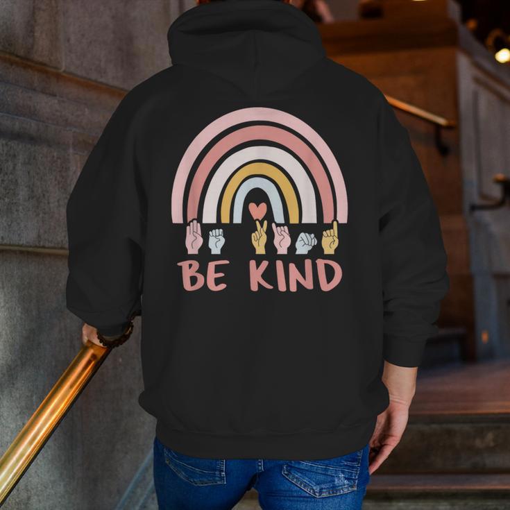 Be Kind ASL Sign Language Deaf SPED Teacher Kids Men Women Men Zip Up Hoodie Back Print, funny gift