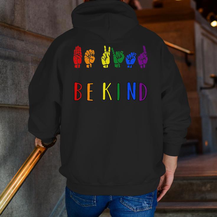 Be Kind Pride Sign Language Rainbow Teachers Interpreter ASL Men Zip Up Hoodie Back Print, funny gift