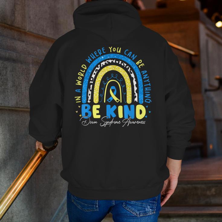 Be Kind Rainbow Down Syndrome Awareness Teacher Blue Yellow Men Zip Up Hoodie Back Print, funny gift Be Kind Rainbow Down Syndrome Awareness Teacher Blue Yellow Men Zip Up Hoodie Back Print, funny gift