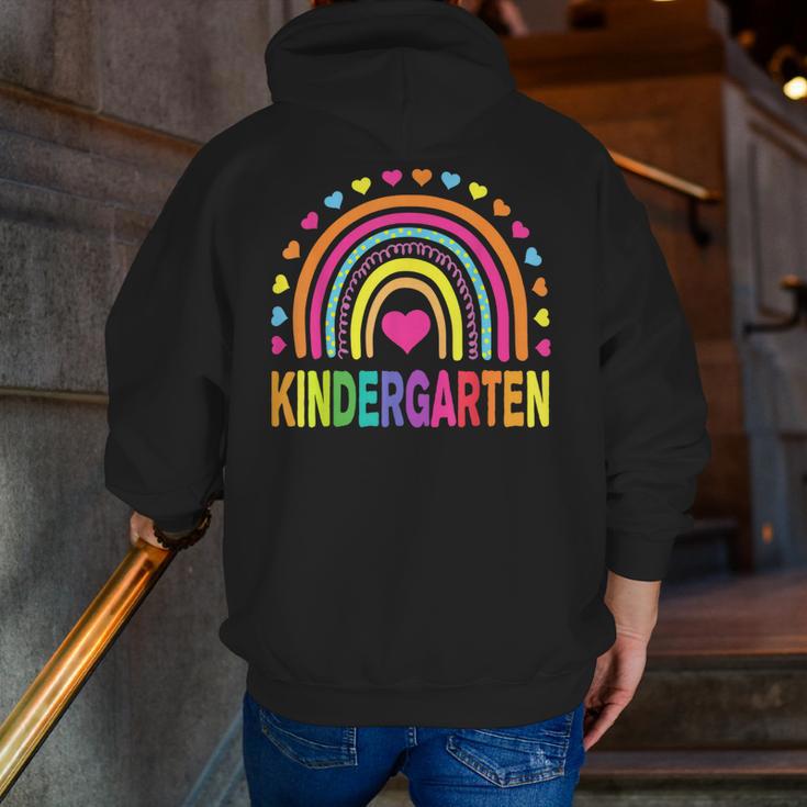 Kindergarten Rainbow Girls Boys Teacher Team Kinder Squad Men Zip Up Hoodie Back Print, funny gift