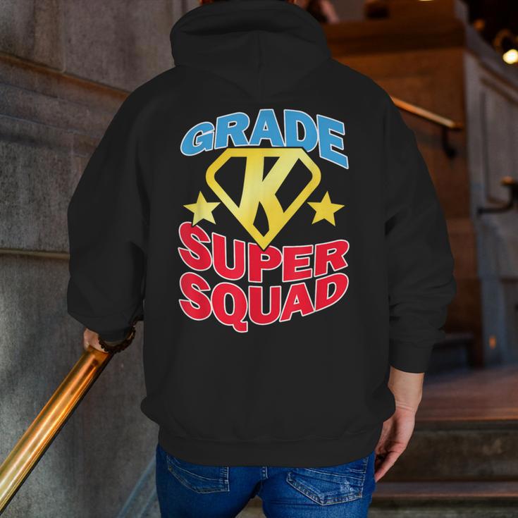 Kindergarten Super Squad Superhero Teacher Team Men Women Girls Kids Men Zip Up Hoodie Back Print, Super Teacher Hoodies, funny gift