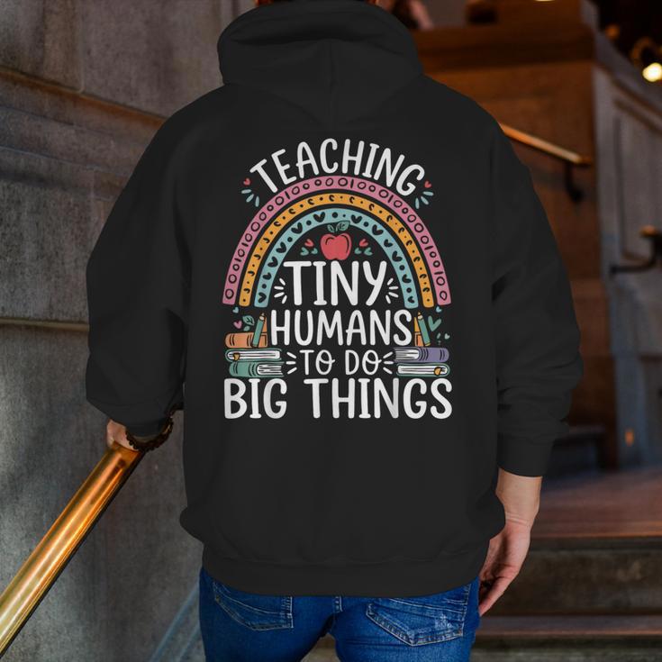 Kindergarten Teacher Tiny Humans Pre-School Teacher Men Zip Up Hoodie Back Print, funny gift