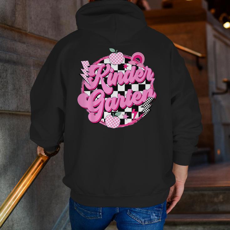 Kindergarten Teacher Women Checkered First Day Of School Men Zip Up Hoodie Back Print, funny gift