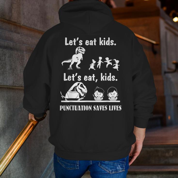 Let's Eat Kids Fun Dinosaurs Grammar Teacher Men Zip Up Hoodie Back Print, funny gift Let's Eat Kids Fun Dinosaurs Grammar Teacher Men Zip Up Hoodie Back Print, funny gift