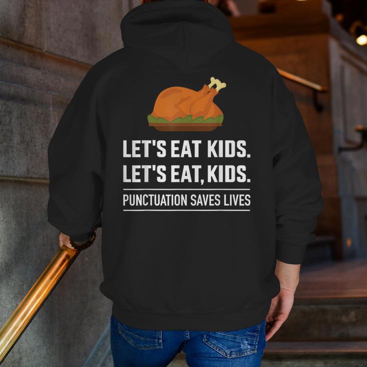 Let's Eat Kids Grammar For Thanksgiving Teacher Men Zip Up Hoodie Back Print, funny gift Let's Eat Kids Grammar For Thanksgiving Teacher Men Zip Up Hoodie Back Print, funny gift