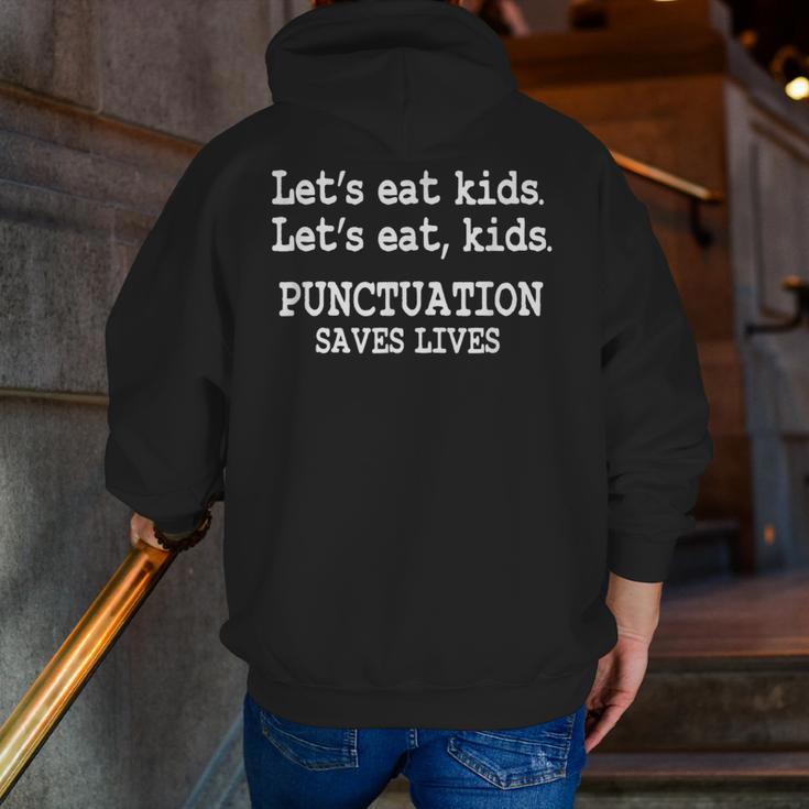 Let's Eat Kids Punctuation Saves Lives Teacher Men Zip Up Hoodie Back Print, funny gift Let's Eat Kids Punctuation Saves Lives Teacher Men Zip Up Hoodie Back Print, funny gift