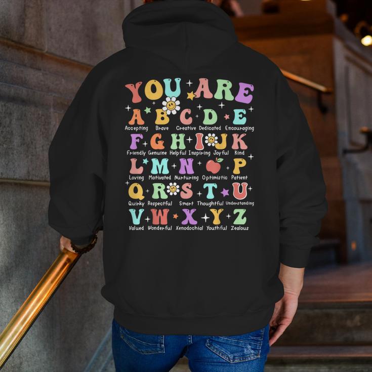 You Are Letters Alphabet Learn ABCs Inspiration Teacher Life Men Zip Up Hoodie Back Print, funny gift You Are Letters Alphabet Learn ABCs Inspiration Teacher Life Men Zip Up Hoodie Back Print, funny gift